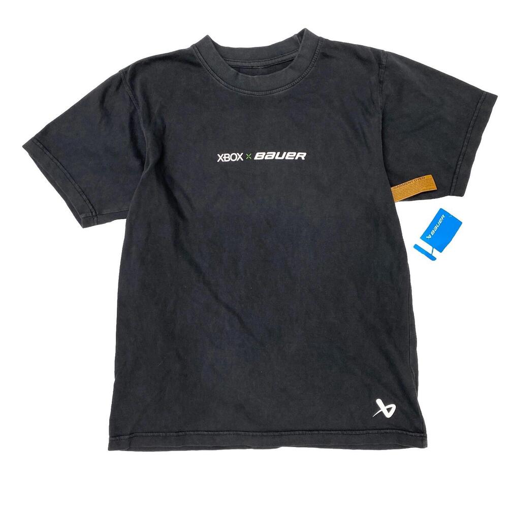NWT XBOX x Bauer Mens Small T Shirt Garment Dyed Black Shirt Retro Faded